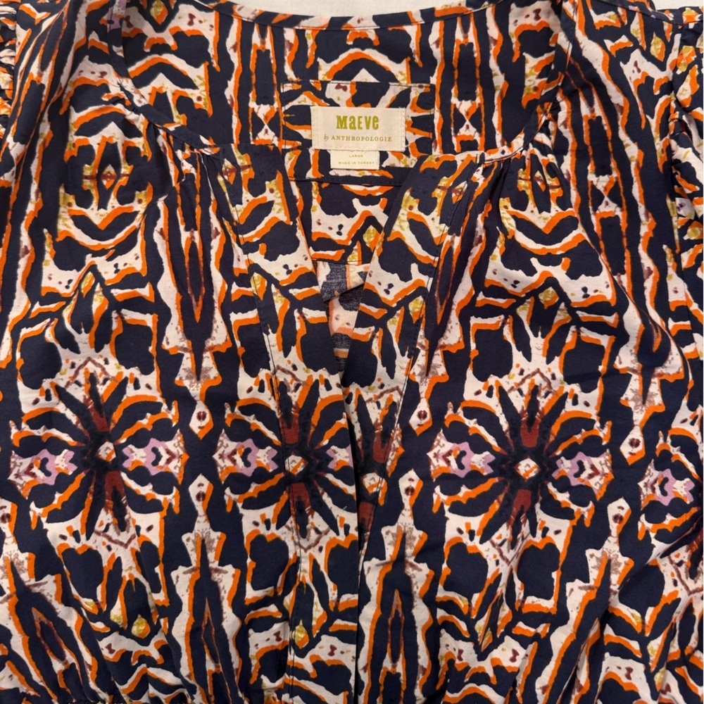 Anthropology Maeve Somerset Maxi In Orange Navy Print Dress - Picture 12 of 15